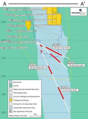 Figure 3: Didipio Deeps, Monzonite section looking west (30 metre window) (CNW Group/OceanaGold Corporation)